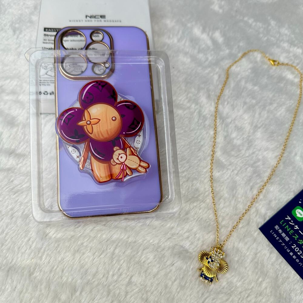 Louis Vuitton Vivienne Mascot auth Stickers, handmade necklace, phone pop socket